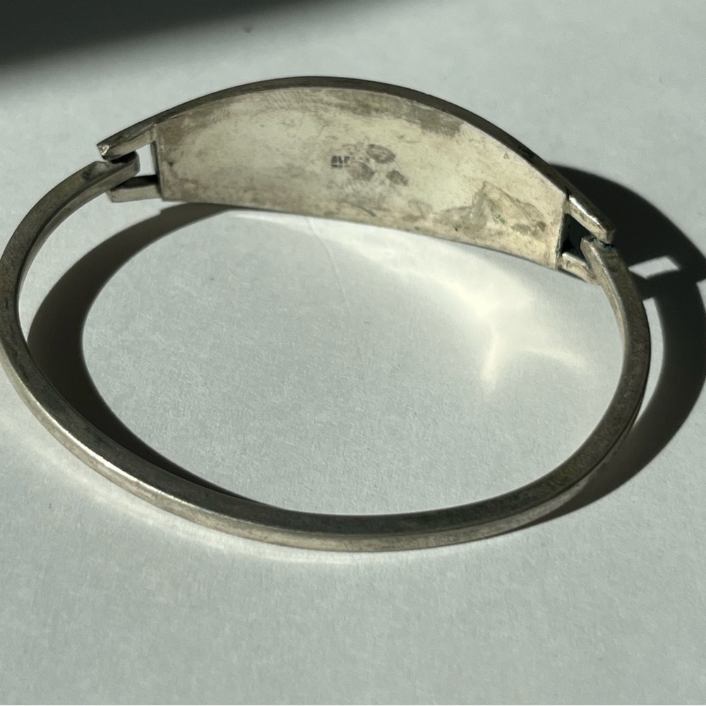 Vintage Alpaca Mexico Silver Abalone Inlay Hinge Bangle Bracelet - Picture 3 of 9